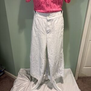 Dockers women’s White linen blend Wide-Leg cropped Pants size 12
